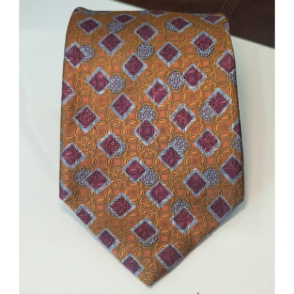 Robert Talbott Best of Class Nordstrom Silk Tie Gold Orange Diamond Geometric